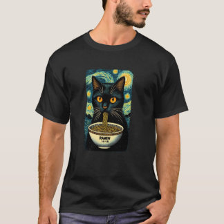 Cat Eating Ramen, Starry Night Van Gogh, Cat Lover T-Shirt