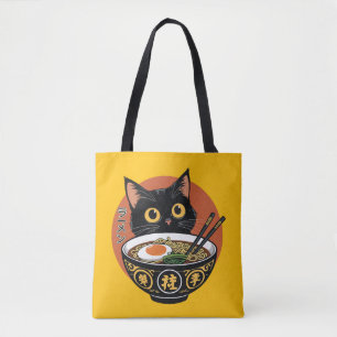 Cat eating ramen tote bag