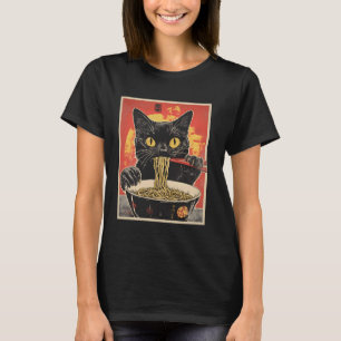 Cat Eating Ramen Vintage Japanese Pop Art Noodles T-Shirt