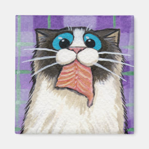 Cat Eating Salmon Magnet