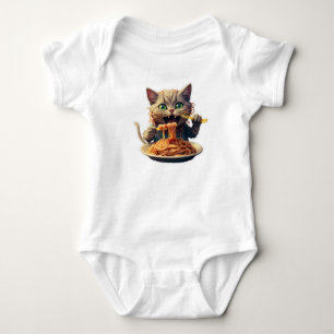 Cat Eating Spaghetti Baby Bodysuit