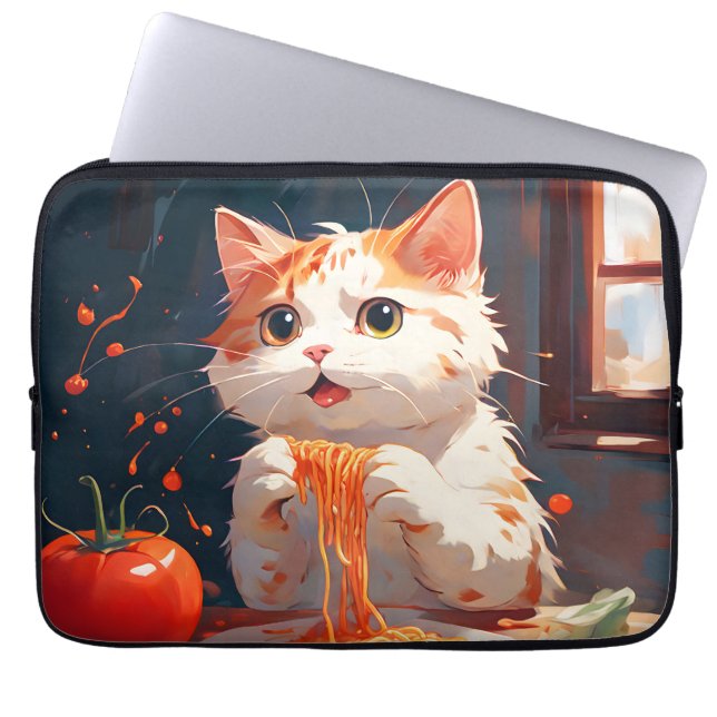 Cat eating spaghetti laptop sleeve (Front)