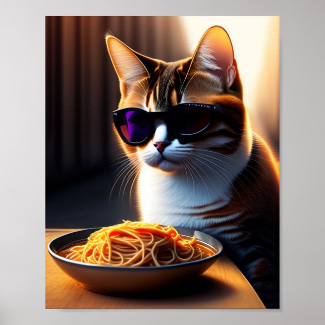 Cat Eating Spaghetti Meme Poster (Front)
