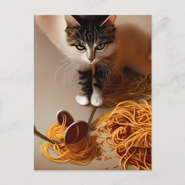 Cat Eating Spaghetti Postcard (Front)