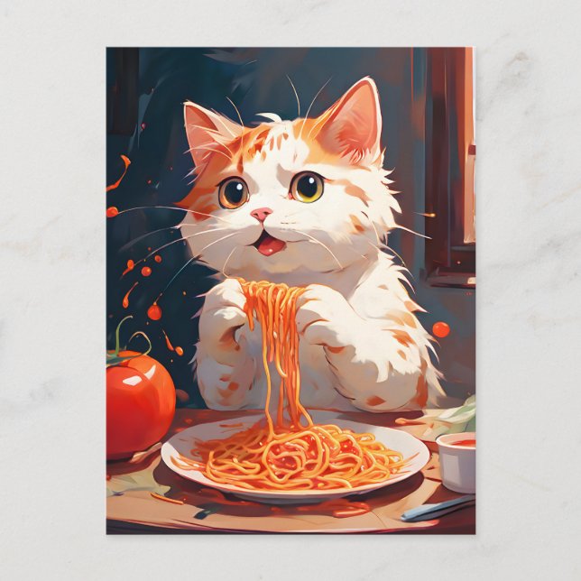 Cat eating spaghetti postcard (Front)