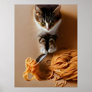 Cat Eating Spaghetti  Poster