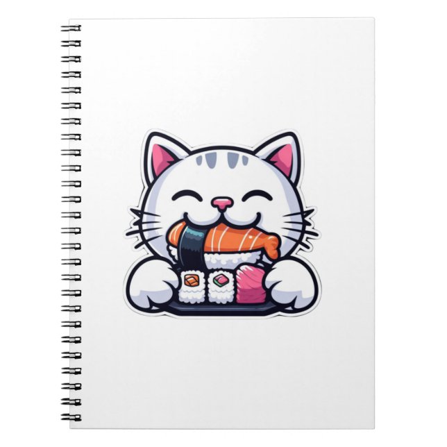 Cat eating sushi   notebook (Front)