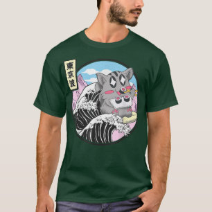 Cat Eating Sushi Surfing Kanagawa Wave Anime Cute T-Shirt