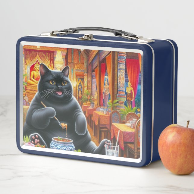 Cat eating Thai foods in Thai restaurant Metal Lunch Box (In Situ)
