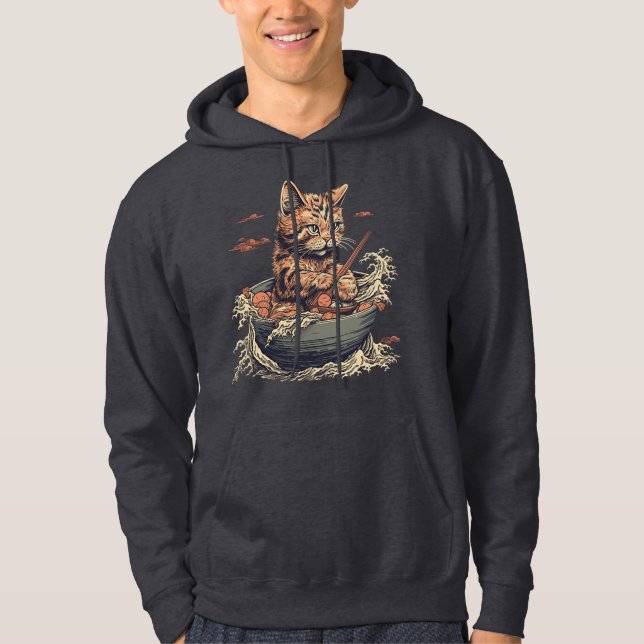 cat eats Ramen, Wave of Kanawaga Hoodie (Front)
