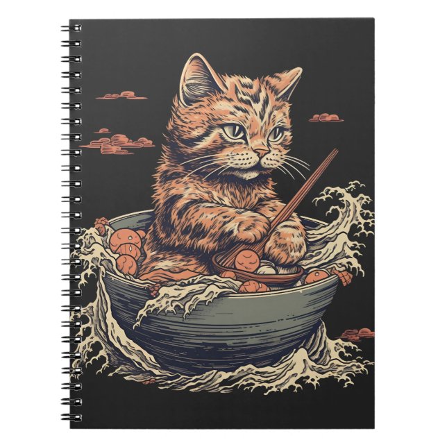 cat eats Ramen, Wave of Kanawaga Notebook (Front)