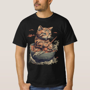 cat eats Ramen, Wave of Kanawaga T-Shirt