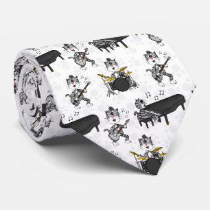 Cat Electric Guitar Piano Bass Drums Rock Musician Tie