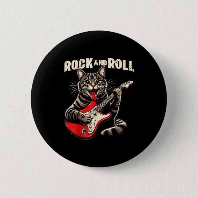Cat Electric Guitar Rock And Roll Rocker Kitten Me 6 Cm Round Badge (Front)