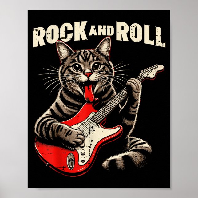 Cat Electric Guitar Rock And Roll Rocker Kitten Me Poster (Front)