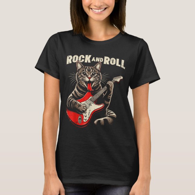 Cat Electric Guitar Rock And Roll Rocker Kitten Me T-Shirt (Front)