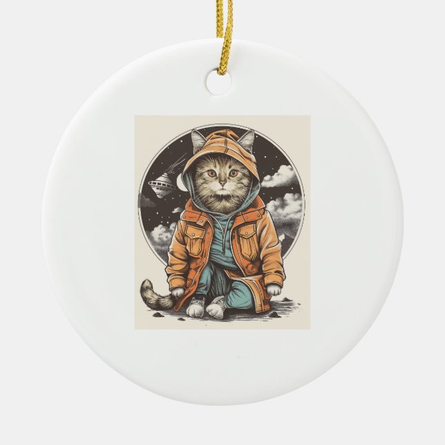 Cat Encounter Ceramic Tree Decoration (Front)