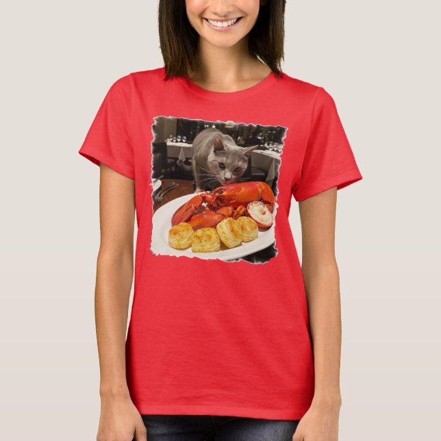Cat enjoying a lobster dinner! T-Shirt (Front)