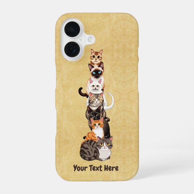 Cat-Er-Pillar Feline Tower iPhone 16 Case (Back)