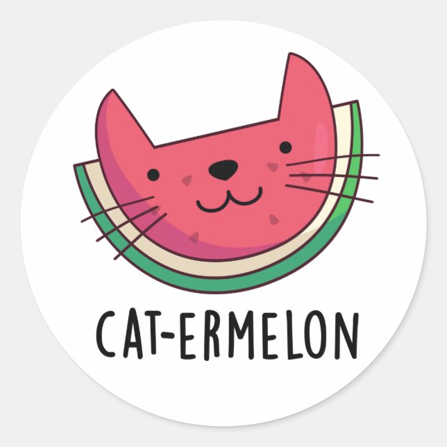 Cat-ermelon Funny Cat Watermelon Pun  Classic Round Sticker (Front)