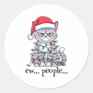 Cat Ew People Adult Humor Mens Womens Introvert An Classic Round Sticker