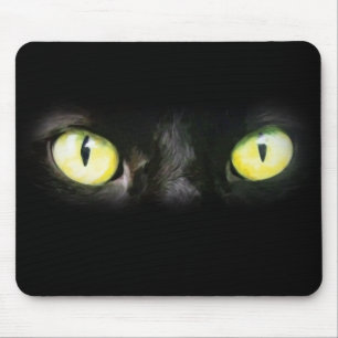 Cat Eyes, Black and Yellow Stare Mouse Mat