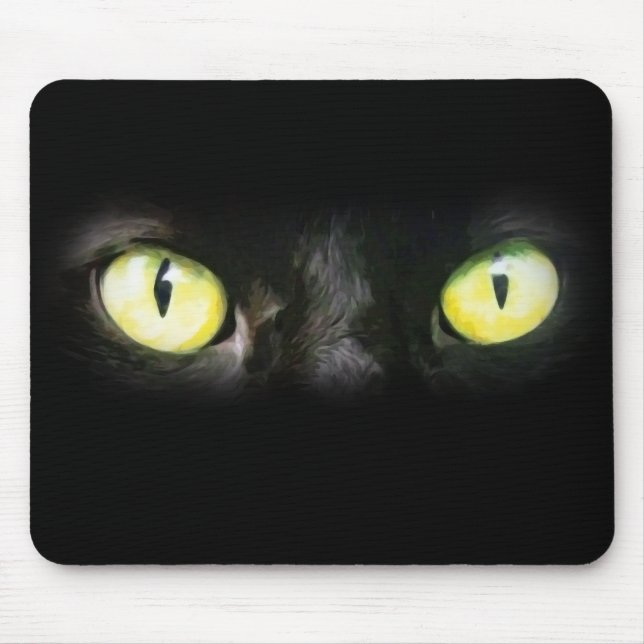 Cat Eyes, Black and Yellow Stare Mouse Mat (Front)