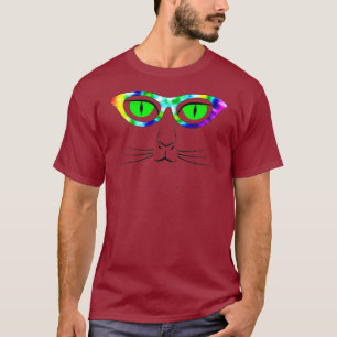Cat Eyes Green Tie Dye Glasses Cat Face T-Shirt