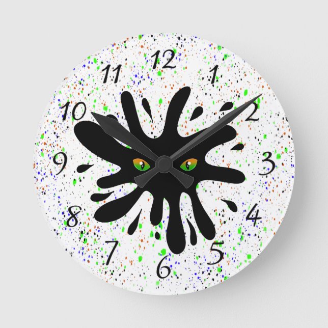 Cat Eyes looking out a Black Blob   Round Clock (Front)