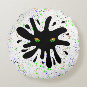 Cat Eyes looking out a Black Blob Round Cushion