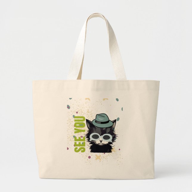 Cat eyes see you  large tote bag (Front)