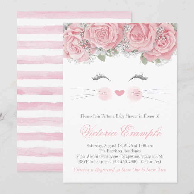 Cat Face Baby Shower Invitation (Front/Back)