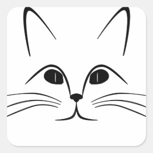 cat face  black and white square sticker
