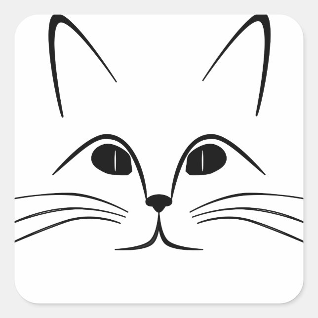 cat face  black and white square sticker (Front)