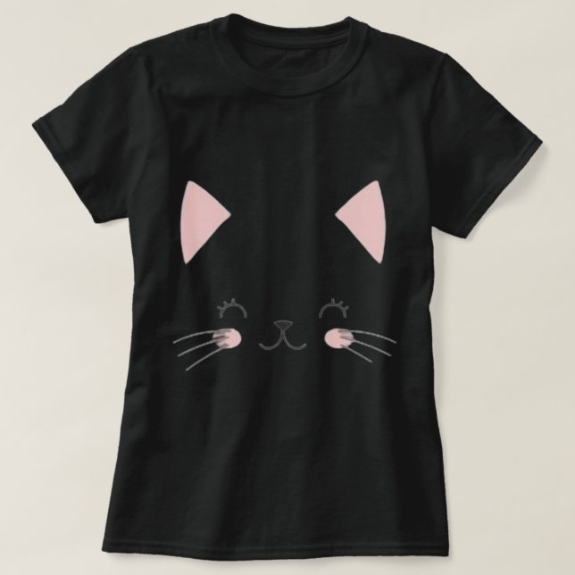 Cat Face Black T-Shirt - Purrfect Casual Wear for  (Design Front)