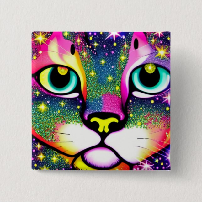 Cat Face Close Up Pop Art   15 Cm Square Badge (Front)