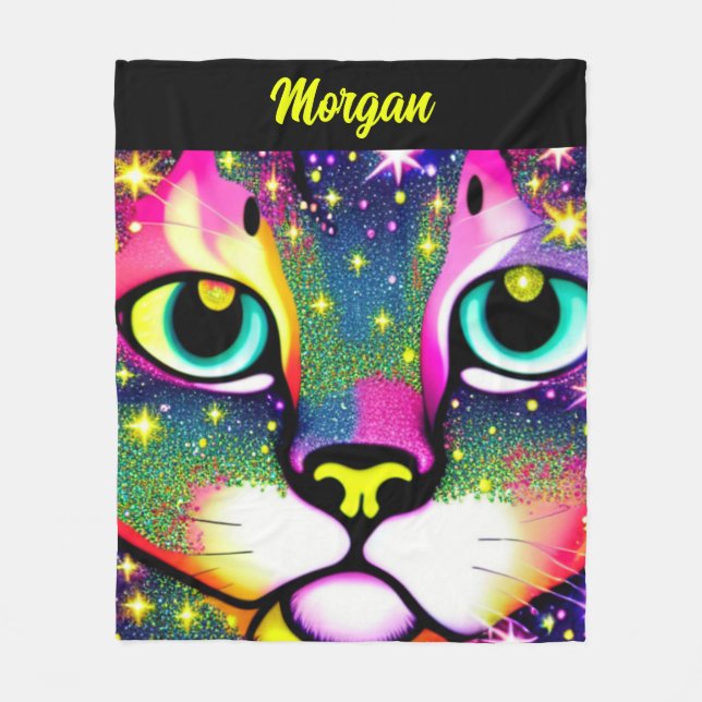 Cat Face Close Up Pop Art   Fleece Blanket (Front)