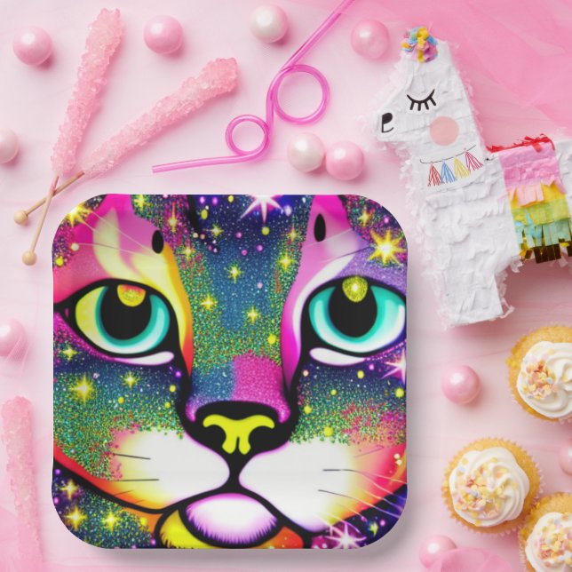 Cat Face Close Up Pop Art    Paper Plate (Party)