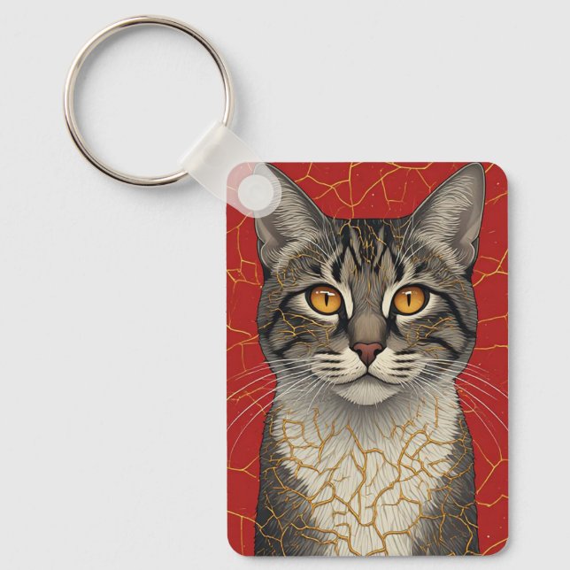 Cat Face Close Up With Golden Kintsugi Marks 🖤 Key Ring (Front)