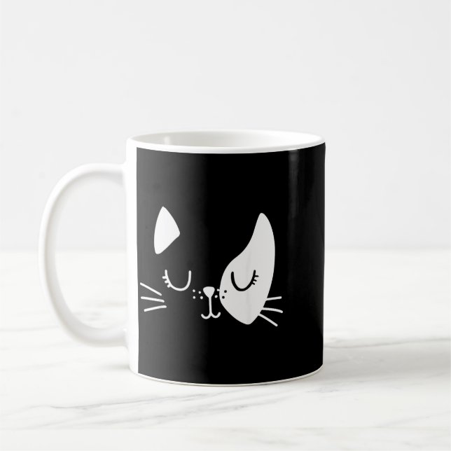 Cat Face Closed Eyes Eyelashes Cute Funny Coffee Mug (Left)