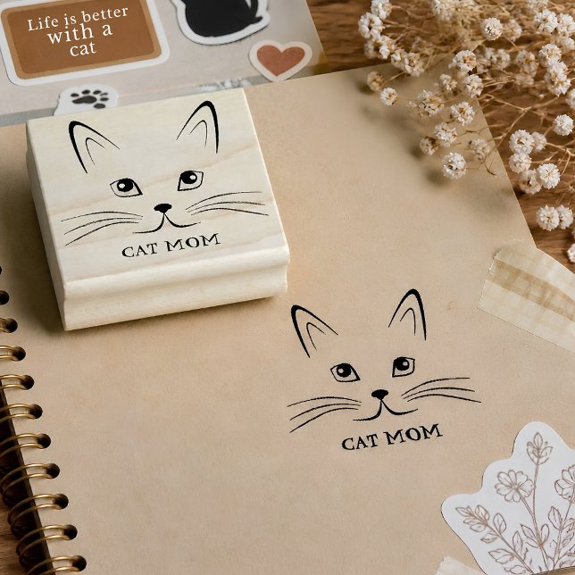 Cat Face Custom Text Rubber Stamp (Creator Uploaded)