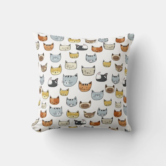 Cat Face Doodle Pattern Cushion (Front)