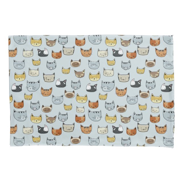 Cat Face Doodle Pattern Pillowcase (Front-Left)