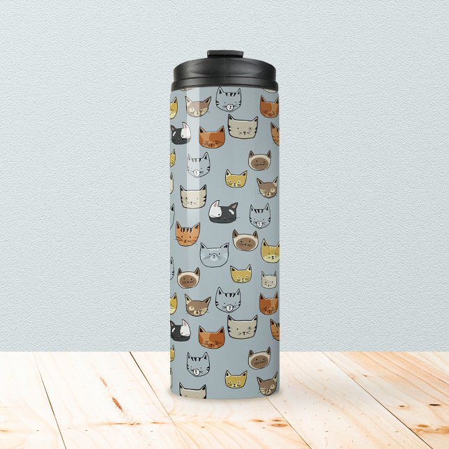 Cat Face Doodle Pattern Thermal Tumbler (Cat Face Doodle Pattern Thermal Tumbler)