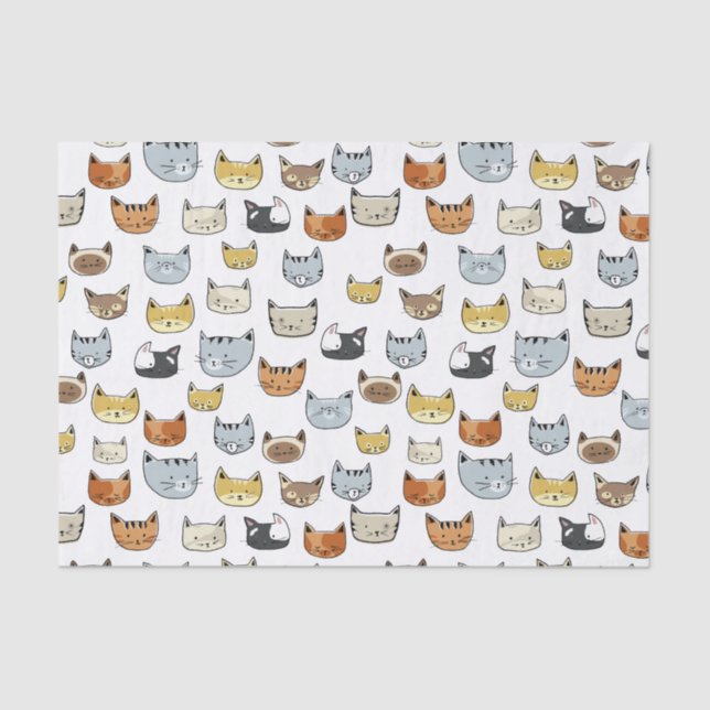 Cat Face Doodle Pattern Tissue Paper (Front)