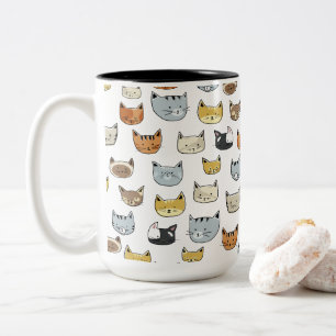 Cat Face Doodle Pattern Two-Tone Coffee Mug