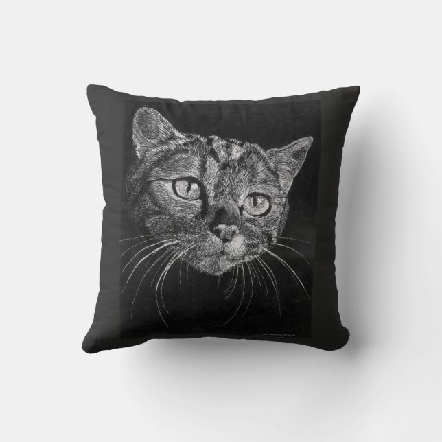 Cat Face Drawing By Mark Edward Westerfield  Cushion (Back)