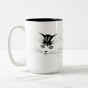 Cat Face Drawing Two-Tone Coffee Mug