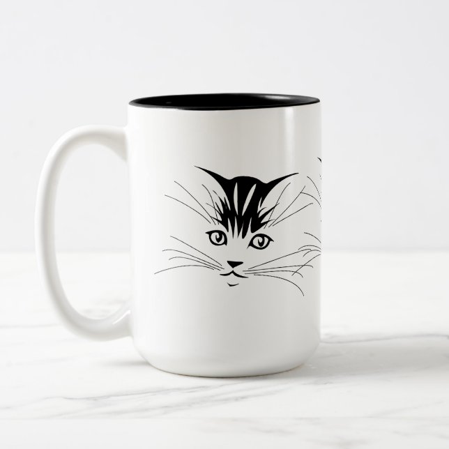 Cat Face Drawing Two-Tone Coffee Mug (Left)