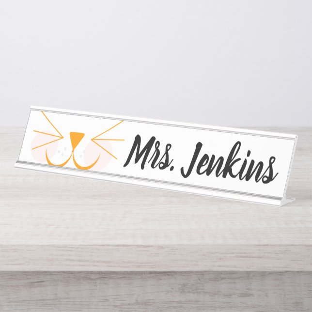 Cat Face Elementary Teachers Desk Name Plate (Front)